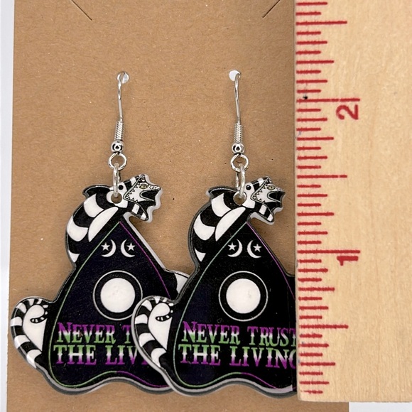 Goth Ouija Board Planchette Earrings Punk Triple Moon Goddess Beetle Juice - Picture 3 of 3